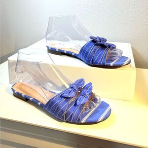 Who What Wear Florence Blue White Striped Bow Flat Slide Sandals Mules size 8